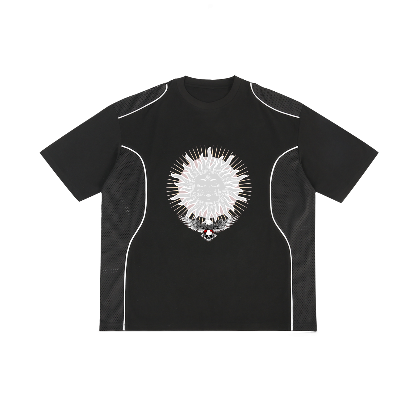 Celestial Sun Contrast Piped Mesh Panel Tee